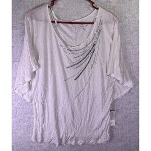 New York & Company Women’s SZ M Stretch Bat Wing Sleeve Blouse Top Sequins